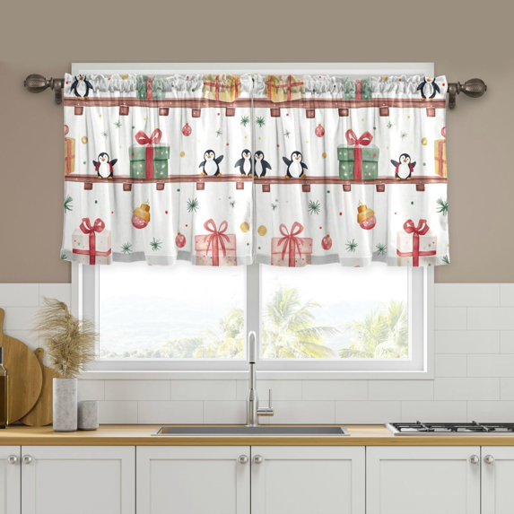 Yayeee Kitchen Curtains Tier Set of 2 Light Filtering 57"x36" Over Sink Window Panels, Christmas Gift Train