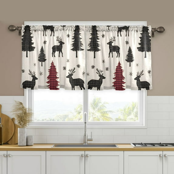Yayeee Kitchen Curtains Tier Set of 2 Light Filtering 57"x36" Over Sink Window Panels, Christmas Plaid Forest