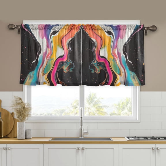 Yayeee Kitchen Curtains Tier Set of 2 Light Filtering 57"x36" Over Sink Window Panels, Colorful Black