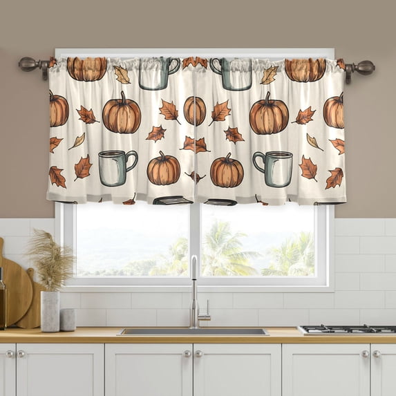 Yayeee Kitchen Curtains Tier Set of 2 Light Filtering 57"x36" Over Sink Window Panels, Fall Leaves