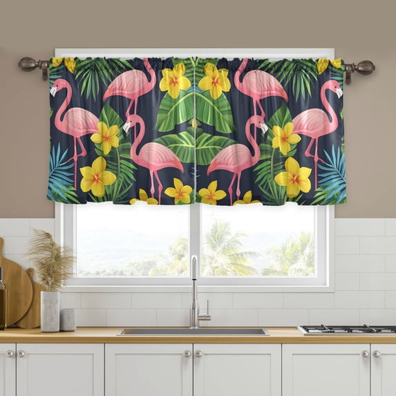 Yayeee Kitchen Curtains Tier Set of 2 Light Filtering 57"x36" Over Sink Window Panels, Flamingo Pattern