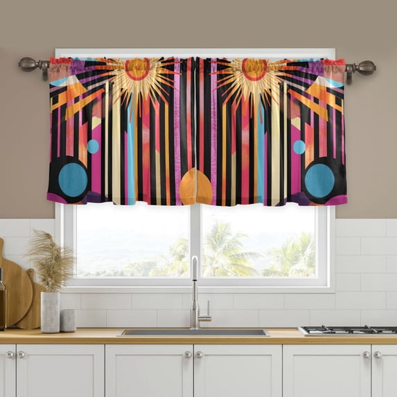 Yayeee Kitchen Curtains Tier Set of 2 Light Filtering 57"x36" Over Sink Window Panels, Futuristic Sun