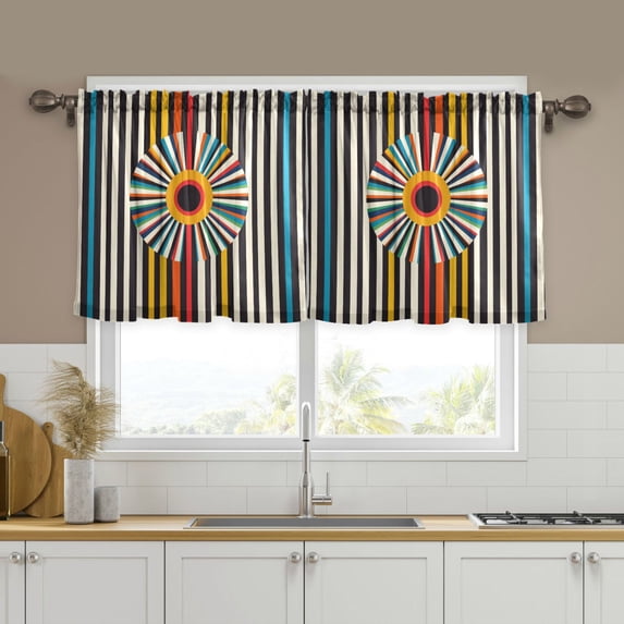 Yayeee Kitchen Curtains Tier Set of 2 Light Filtering 57"x36" Over Sink Window Panels, Geometric Stripes