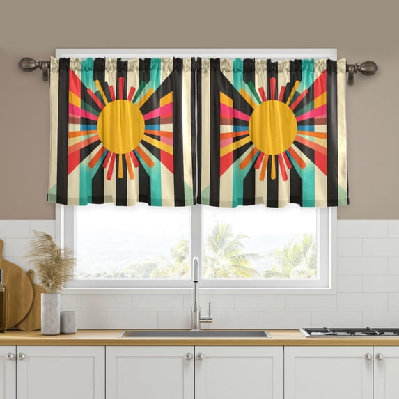 Yayeee Kitchen Curtains Tier Set of 2 Light Filtering 57"x36" Over Sink Window Panels, Geometric Sun
