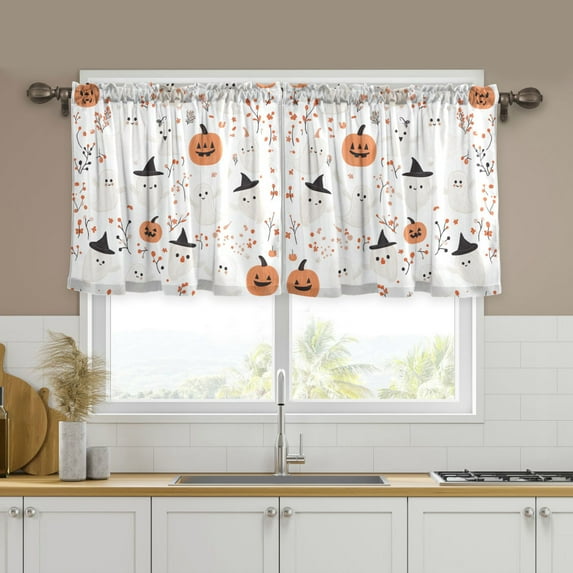 Yayeee Kitchen Curtains Tier Set of 2 Light Filtering 57"x36" Over Sink Window Panels, Ghost Design