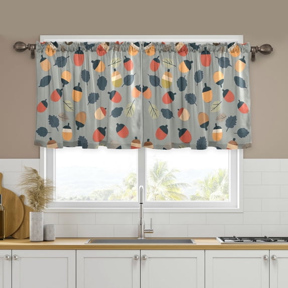Yayeee Kitchen Curtains Tier Set of 2 Light Filtering 57"x36" Over Sink Window Panels, Gray Acorns Pattern
