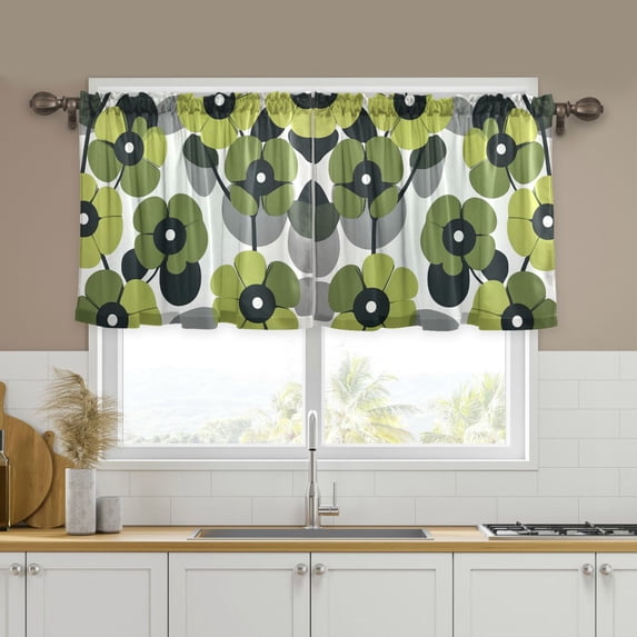Yayeee Kitchen Curtains Tier Set of 2 Light Filtering 57"x36" Over Sink Window Panels, Gray Floral