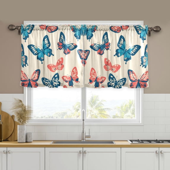 Yayeee Kitchen Curtains Tier Set of 2 Light Filtering 57"x36" Over Sink Window Panels, Green Butterflies