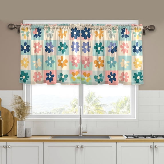 Yayeee Kitchen Curtains Tier Set of 2 Light Filtering 57"x36" Over Sink Window Panels, Green Floral