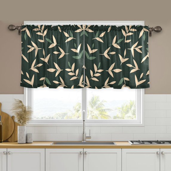 Yayeee Kitchen Curtains Tier Set of 2 Light Filtering 57"x36" Over Sink Window Panels, Green Leaves