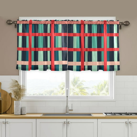 Yayeee Kitchen Curtains Set of 2 Light Filtering 57"x36" Over Sink Window Panels, Green Plaid