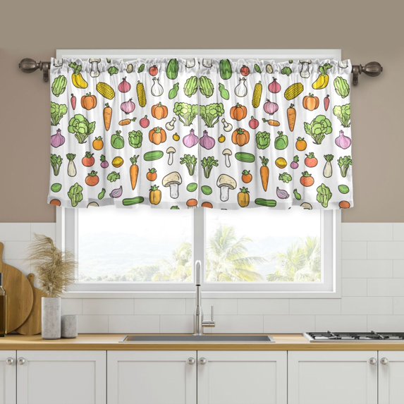 Yayeee Kitchen Curtains Tier Set of 2 Light Filtering 57"x36" Over Sink Window Panels, Green Vegetables Pattern