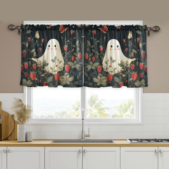 Yayeee Kitchen Curtains Tier Set of 2 Light Filtering 57"x36" Over Sink Window Panels, Happy Ghost