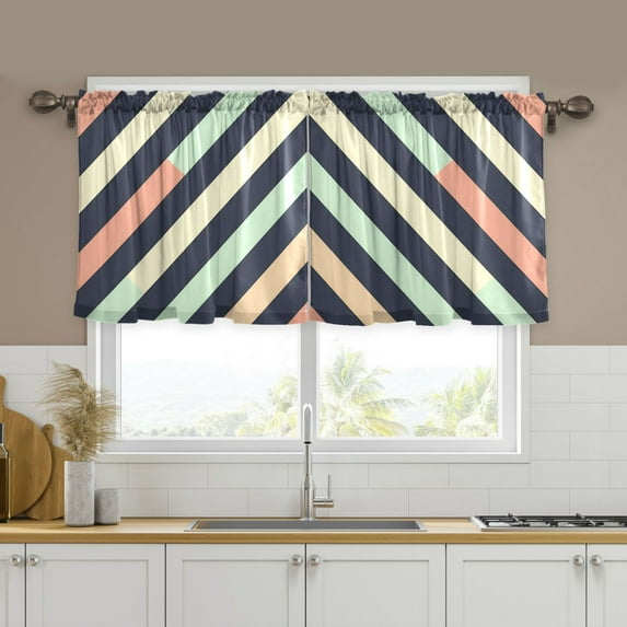 Yayeee Kitchen Curtains Set of 2 Light Filtering 57"x36" Over Sink Window Panels, Isometric Green