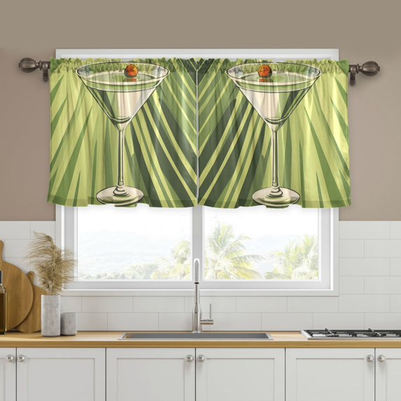 Yayeee Kitchen Curtains Set of 2 Light Filtering 57"x36" Over Sink Window Panels, Light Green Martini