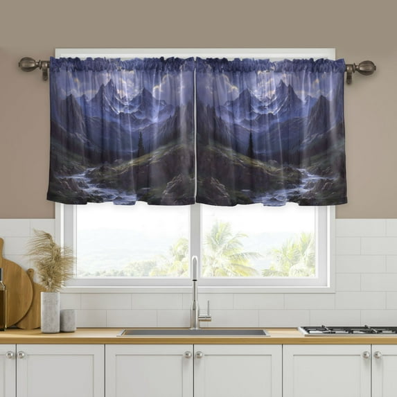 Yayeee Kitchen Curtains Set of 2 Light Filtering 57"x36" Over Sink Window Panels, Moonlight Mountain