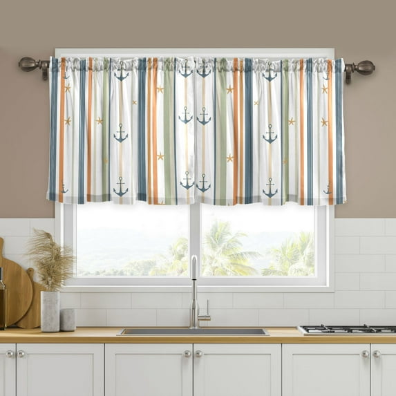 Yayeee Kitchen Curtains Set of 2 Light Filtering 57"x36" Over Sink Window Panels, Nautical Pattern