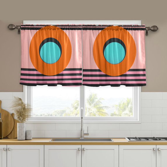 Yayeee Kitchen Curtains Tier Set of 2 Light Filtering 57"x36" Over Sink Window Panels, Orange Circle