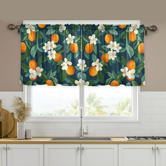 Yayeee Kitchen Curtains Tier Set of 2 Light Filtering 57"x36" Over Sink Window Panels, Orange Fruit