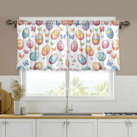 Yayeee Kitchen Curtains Tier Set of 2 Light Filtering 57"x36" Over Sink Window Panels, Pastel Easter Pattern