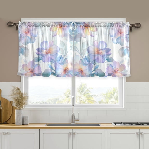Yayeee Kitchen Curtains Tier Set of 2 Light Filtering 57"x36" Over Sink Window Panels, Pastel Flower Pattern