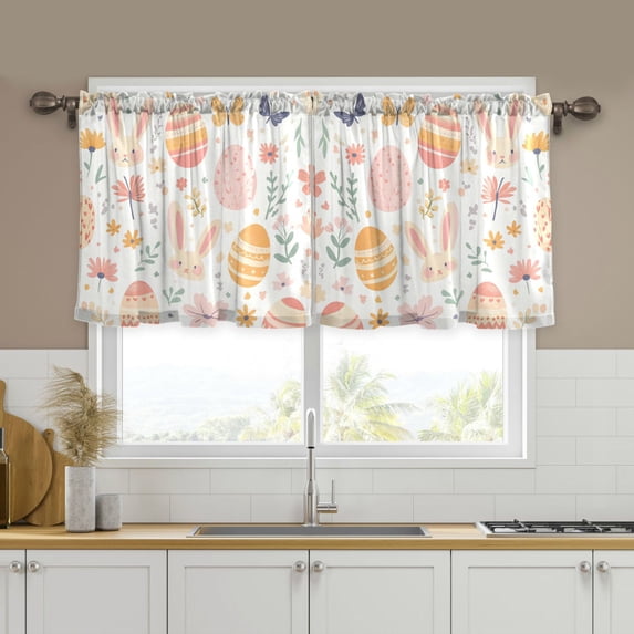 Yayeee Kitchen Curtains Tier Set of 2 Light Filtering 57"x36" Over Sink Window Panels, Pink Easter Eggs