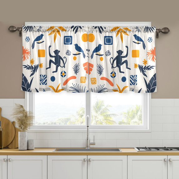 Yayeee Kitchen Curtains Set of 2 Light Filtering 57"x36" Over Sink Window Panels, Playful Forest
