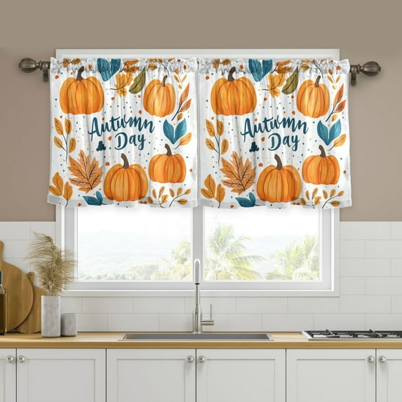 Yayeee Kitchen Curtains Tier Set of 2 Light Filtering 57"x36" Over Sink Window Panels, Pumpkins Pattern