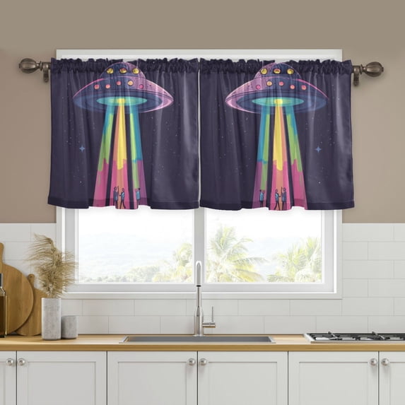 Yayeee Kitchen Curtains Tier Set of 2 Light Filtering 57"x36" Over Sink Window Panels, Purple UFO