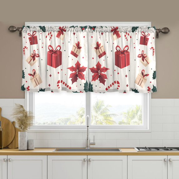 Yayeee Kitchen Curtains Tier Set of 2 Light Filtering 57"x36" Over Sink Window Panels, Red Christmas Gift Pattern