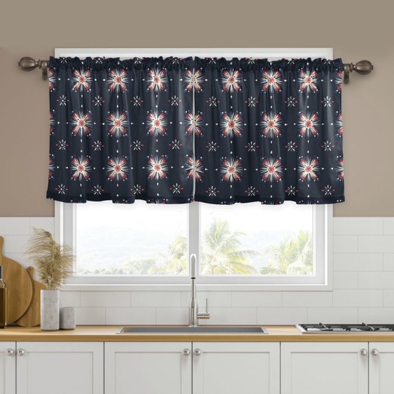 Yayeee Kitchen Curtains Tier Set of 2 Light Filtering 57"x36" Over Sink Window Panels, Red Fireworks Pattern