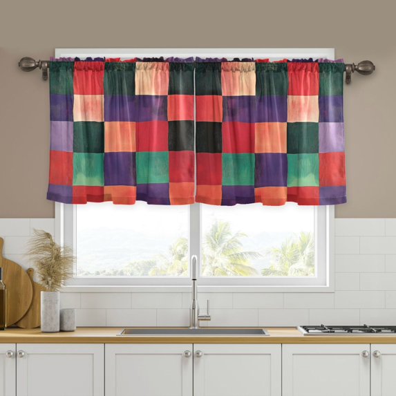Yayeee Kitchen Curtains Set of 2 Light Filtering 57"x36" Over Sink Window Panels, Red and Purple Plaid Pattern