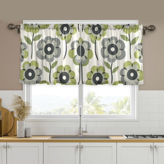 Yayeee Kitchen Curtains Set of 2 Light Filtering 57"x36" Over Sink Window Panels, Retro Flower