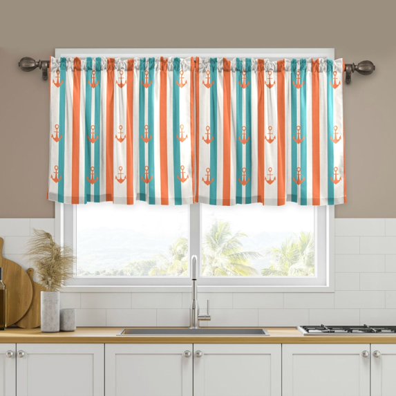 Yayeee Kitchen Curtains Tier Set of 2 Light Filtering 57"x36" Over Sink Window Panels, Simple Nautical Pattern