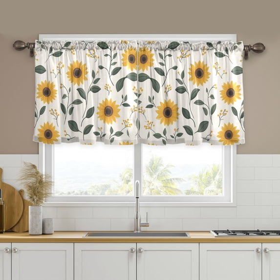 Yayeee Kitchen Curtains Tier Set of 2 Light Filtering 57"x36" Over Sink Window Panels, Sunflower Pattern