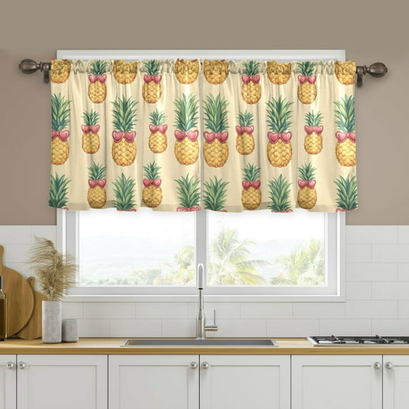 Yayeee Kitchen Curtains Set of 2 Light Filtering 57"x36" Over Sink Window Panels, Sunshine Pineapples