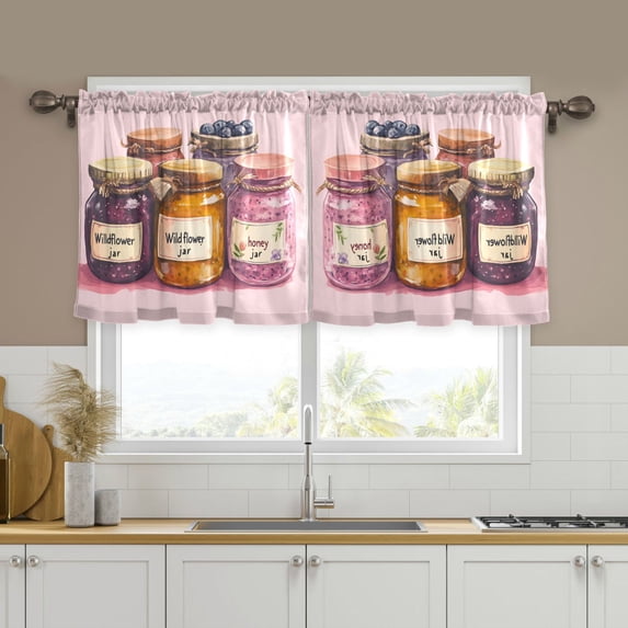 Yayeee Kitchen Curtains Tier Set of 2 Light Filtering 57"x36" Over Sink Window Panels, Watercolor Jam