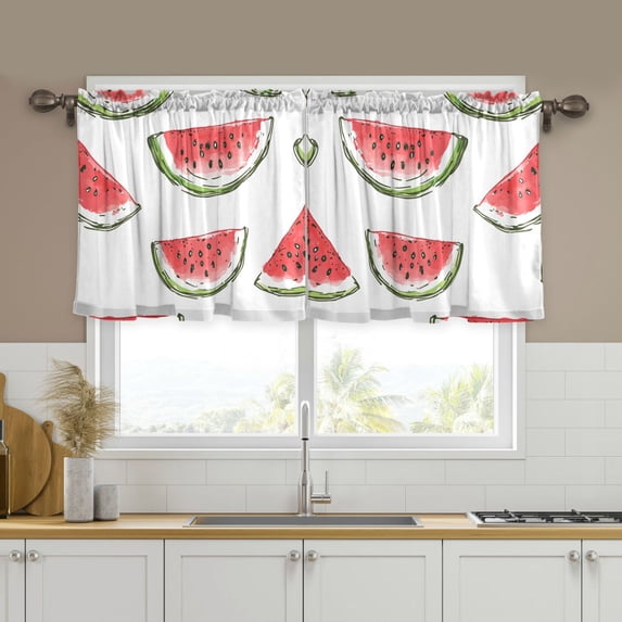 Yayeee Kitchen Curtains Tier Set of 2 Light Filtering 57"x36" Over Sink Window Panels, Watermelon Pattern