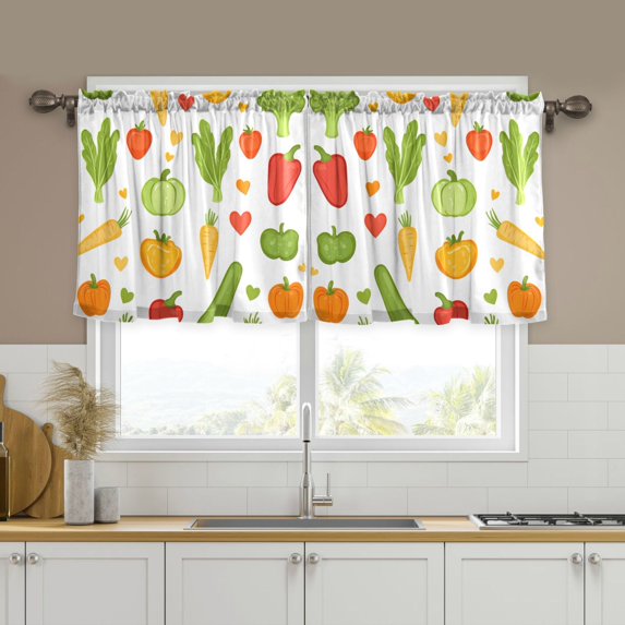 Yayeee Kitchen Curtains Tier Set of 2 Light Filtering 57"x36" Over Sink Window Panels, White Vegetables Pattern