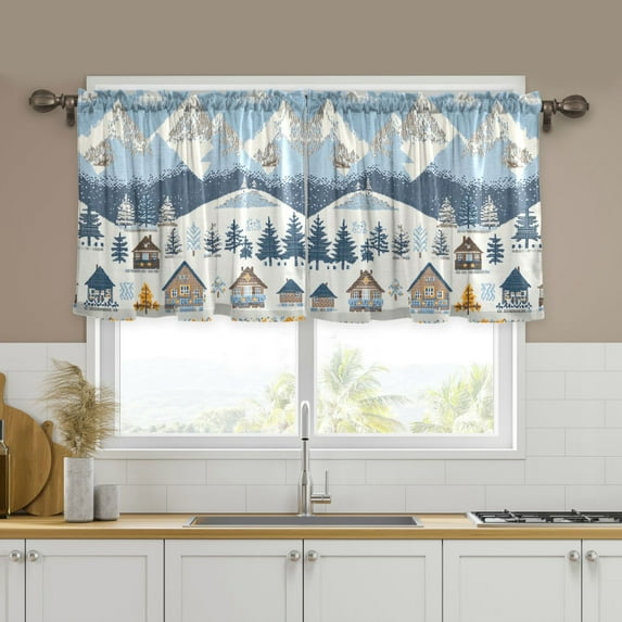 Yayeee Kitchen Curtains Tier Set of 2 Light Filtering 57"x36" Over Sink Window Panels, Winter Village Serenity