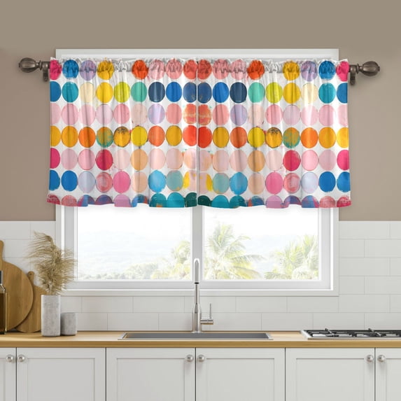 Yayeee Kitchen Curtains Tier Set of 2 Light Filtering 57"x36" Over Sink Window Panels, Yellow Circles