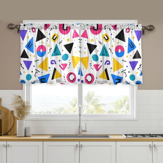 Yayeee Kitchen Curtains Tier Set of 2 Light Filtering 57"x36" Over Sink Window Panels, Yellow Retro Shapes