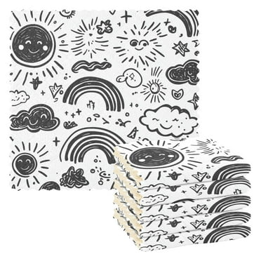 Yayeee Kitchen Dish Cloths for Washing Dishes Set of 6 Microfiber Towels, Clouds and Suns