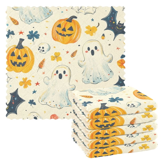 Yayeee 6 Pack Kitchen Dish Cloths for Washing Dishes Soft Absorbent Microfiber Towels, Halloween Cute Ghosts