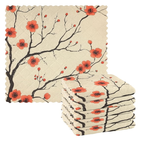 Yayeee 6 Pack Kitchen Dish Cloths for Washing Dishes Soft Absorbent Microfiber Towels, Red Floral Pattern