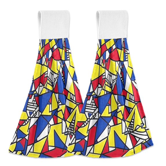 Yayeee Kitchen Hanging Hand Towels Set of 2 with Loop Bathroom Absorbent Tie Towel, Art Triangles