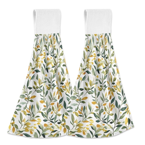 Yayeee Kitchen Hanging Hand Towels Set of 2 with Loop Bathroom Absorbent Tie Towel, Autumn Greenery