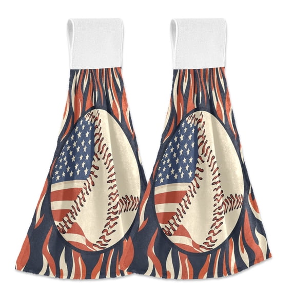 Yayeee Kitchen Hanging Hand Towels Set of 2 with Loop Bathroom Absorbent Tie Towel, Baseball Pattern