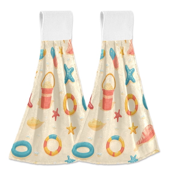 Yayeee Kitchen Hanging Hand Towels Set of 2 with Loop Bathroom Absorbent Tie Towel, Beach Pattern