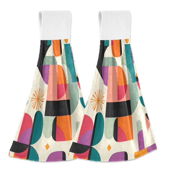 Yayeee Kitchen Hanging Hand Towels Set of 2 with Loop Bathroom Absorbent Tie Towel, Beige Abstract
